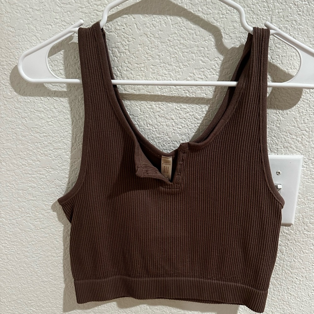 By Together Chocolate Brown Ribbed Crop Tank